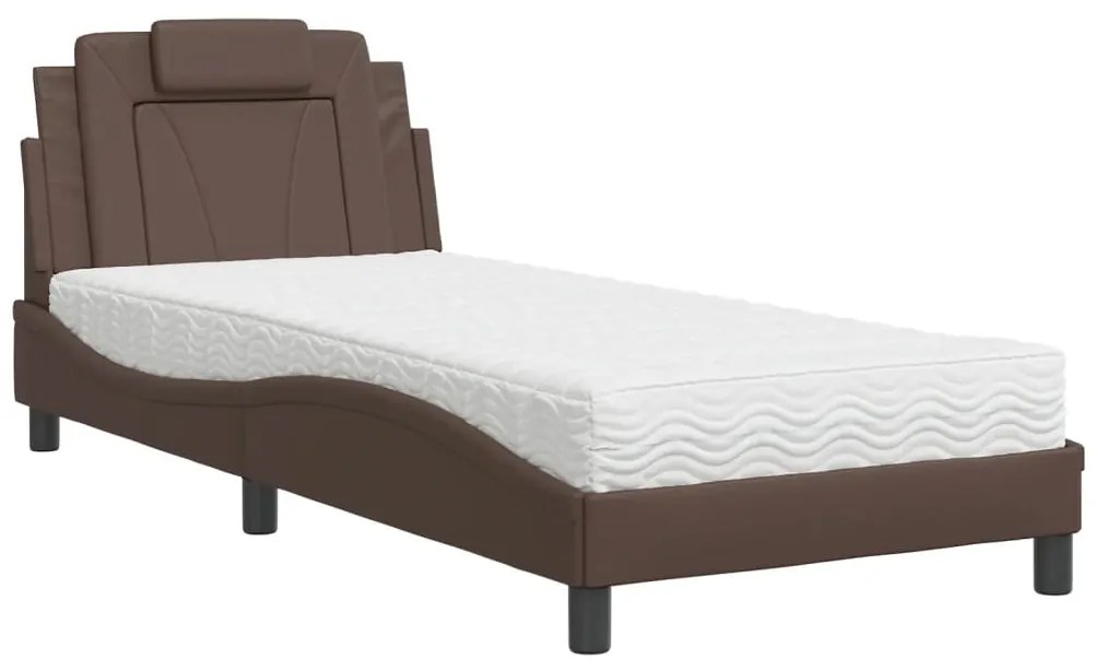 Letto con materasso marrone 80x200 cm in similpelle