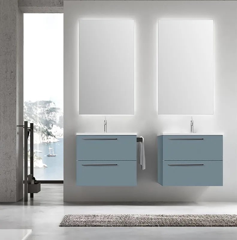 Mobile bagno sospeso con lavabo L 60 x H 55 x P 45 cm avio 2 cassetti per vasca centrale Mia