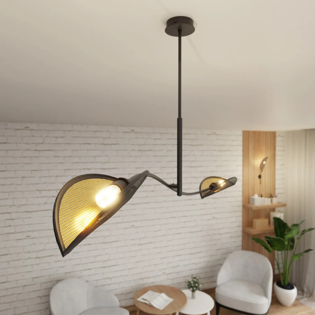 Sospensione Nordica 2 Luci Ares In Acciaio Nero Oro Bracci Regolabili