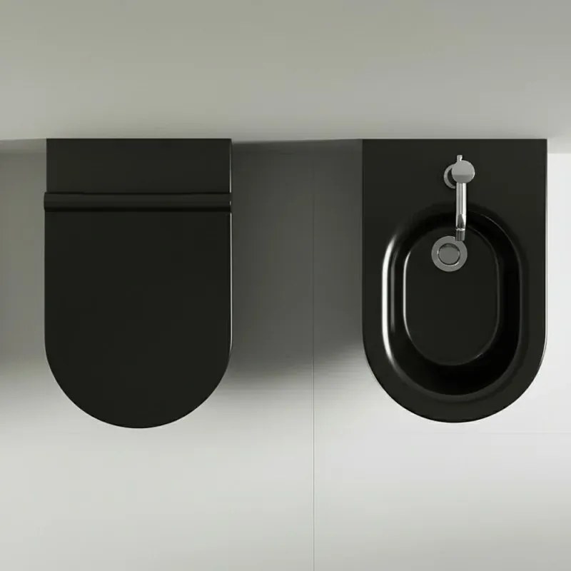 Vaso filomuro traslato nero opaco con sedile soft close di Ceramica Dolomite Mayka