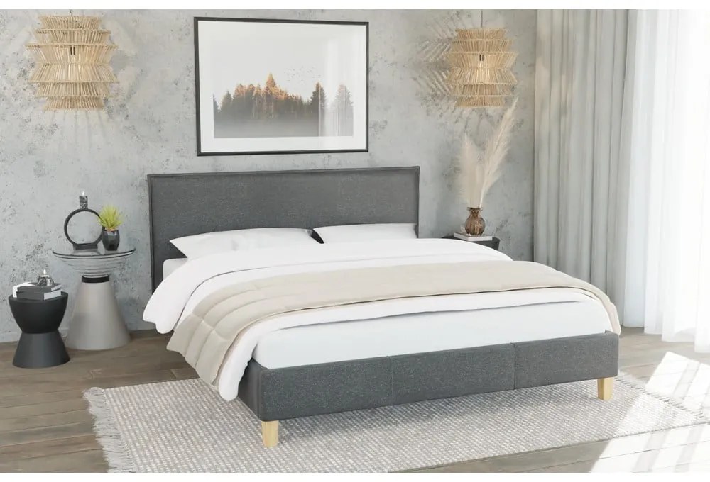 Letto matrimoniale imbottito grigio scuro con griglia 160x200 cm Tina - Ropez