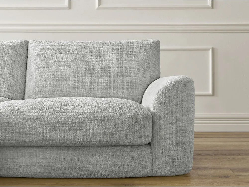 Divano angolare grigio chiaro (con penisola a sinistra/con chaise lounge) con rivestimento in ciniglia Leonore – Bobochic Paris