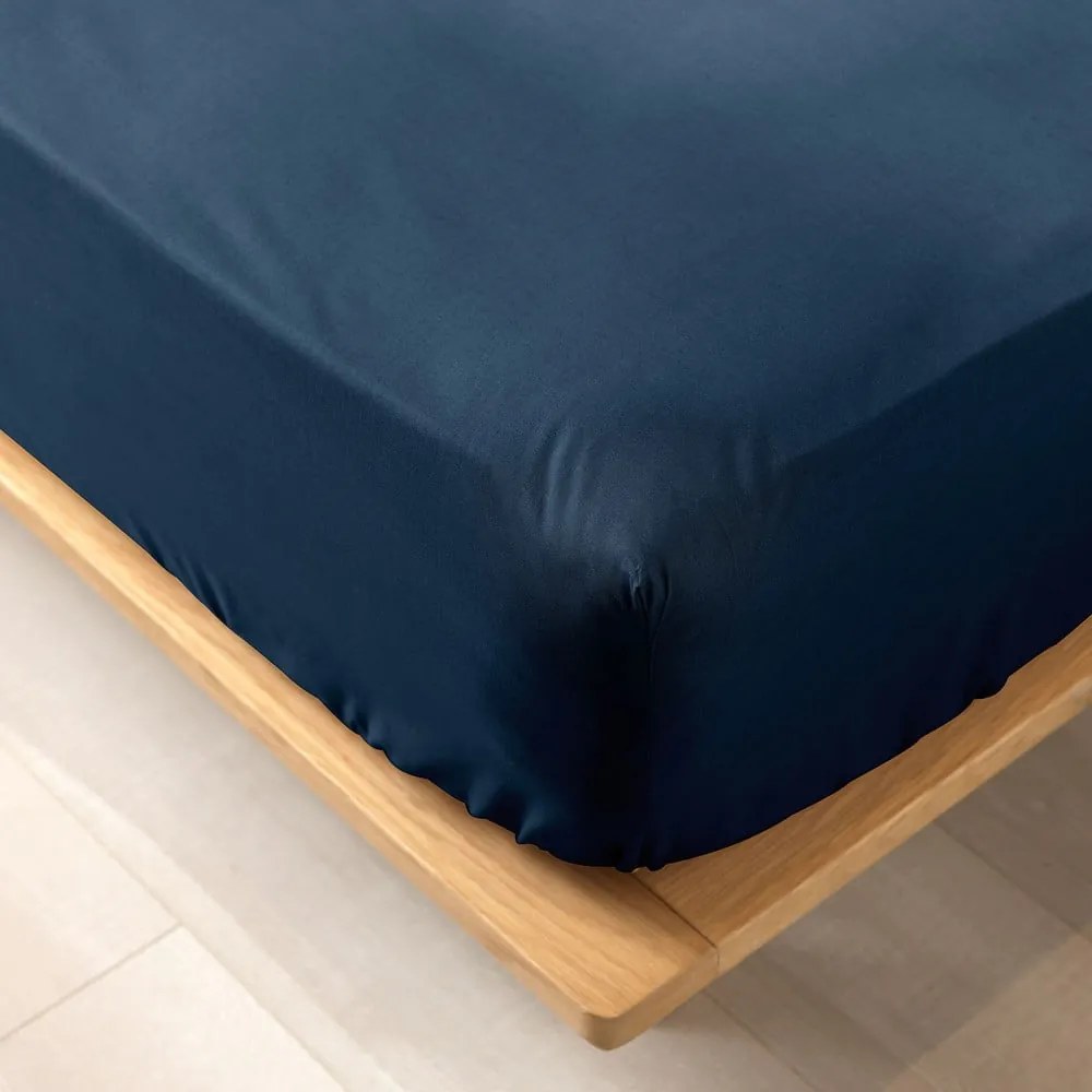 Lenzuolo elasticizzato blu scuro in cotone biologico 160x200 cm Biolina - douceur d'intérieur