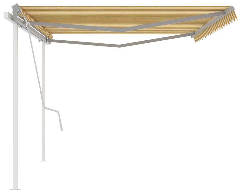 Tenda da Sole Retrattile Manuale con Pali 5x3,5 m Gialla Bianca