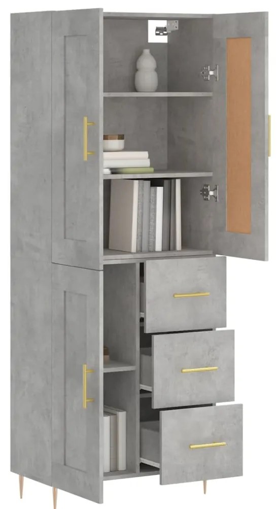 Credenza Grigio Cemento 69,5x34x180 cm in Legno Multistrato