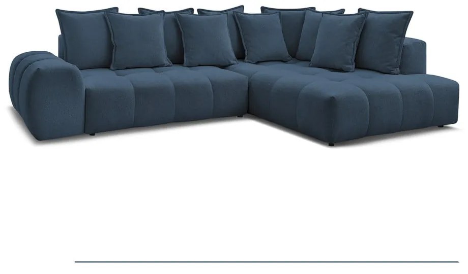 Divano angolare blu scuro allungabile e con contenitore (penisola a destra/a L) con rivestimento in ciniglia Everest – Bobochic Paris