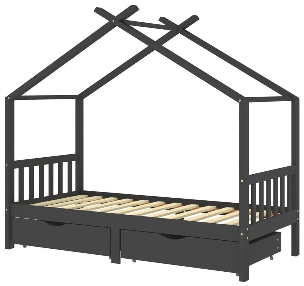 Giroletto bambini cassetti grigio scuro pino massello 90x200 cm