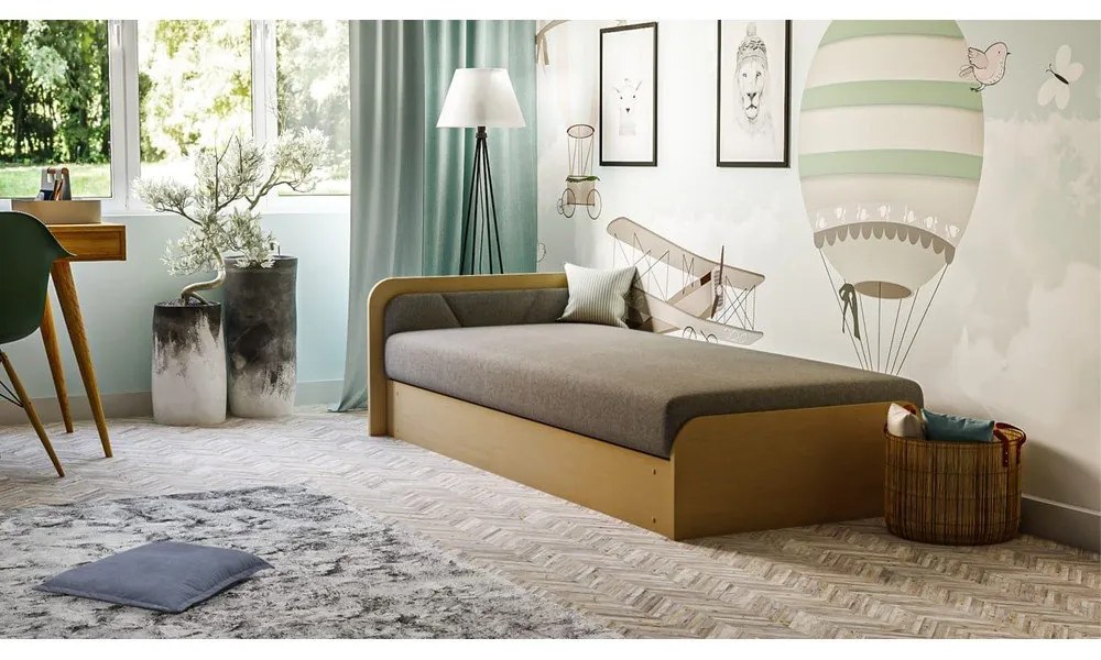 Letto singolo imbottito/in truciolato giallo ocra/grigio scuro con contenitore e materasso inclusi 80x190 cm Parys – ELTAP