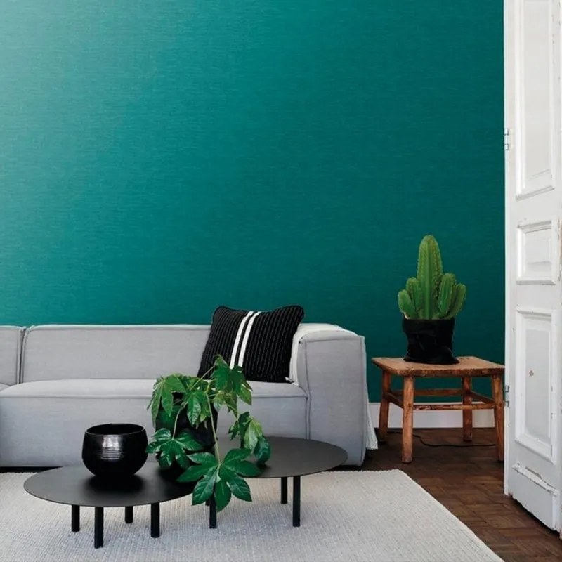 Carta da parati Effetto Tessile unito verde petrolio, 53 cm x 10.05 m