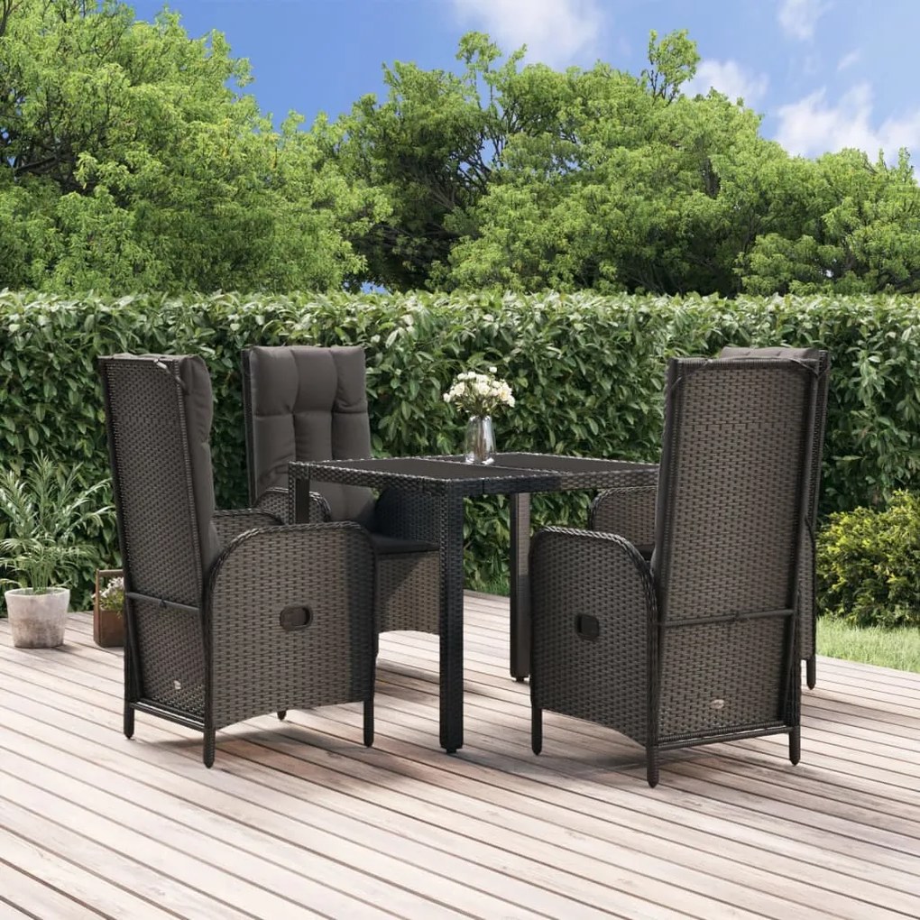 Set da pranzo da giardino 5 pz nero con cuscini in polyrattan