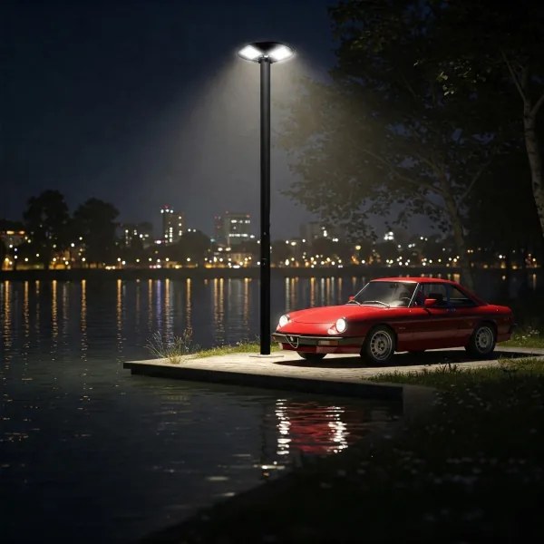 Lampione solare LED con sensore, 15W/6V, 6500K, IP65, nero + telecomando