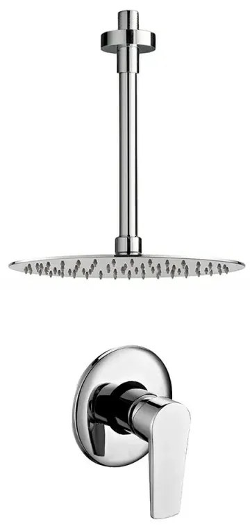 Set doccia con miscelatore, braccio verticale 30 cm e soffione 25cm cromo design tondo
