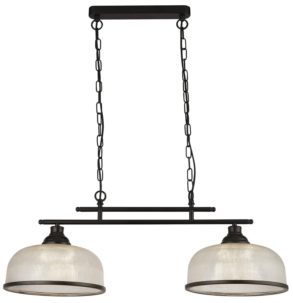 Lampadario Rustico-Country Highworth Acciaio Nero Vetro Trasparente 2 Luci E27