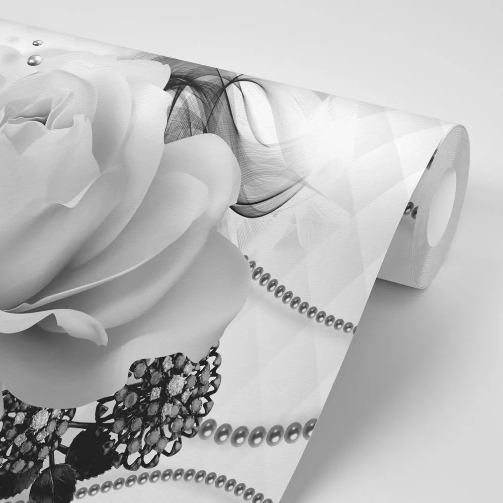Carta da parati – Rosa in bianco e nero con astrazione