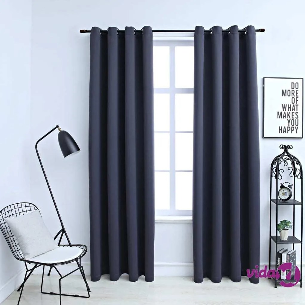 vidaXL Tende Oscuranti con Anelli in Metallo 2 pz Antracite 140x175 cm