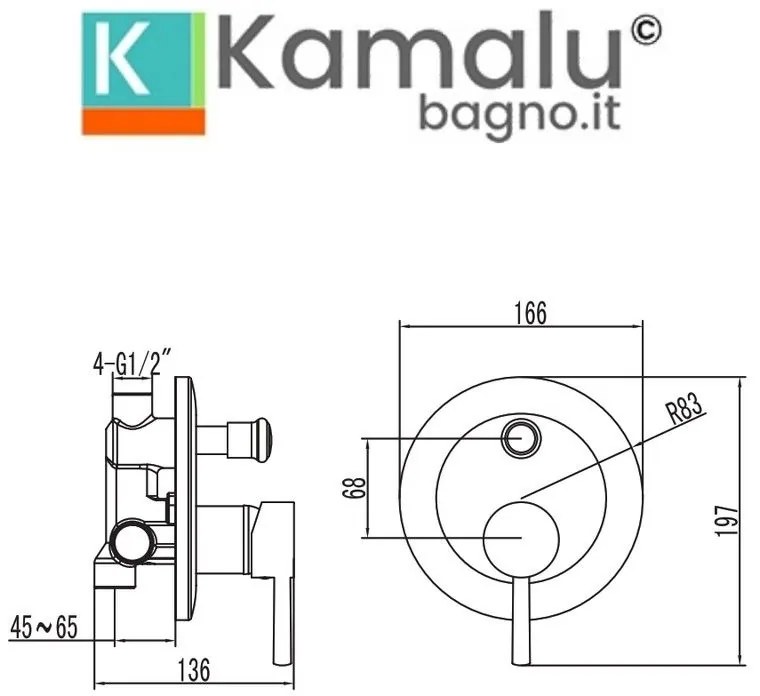 Kamalu - miscelatore doccia da incasso con deviatore finitura lucida| kam-arte