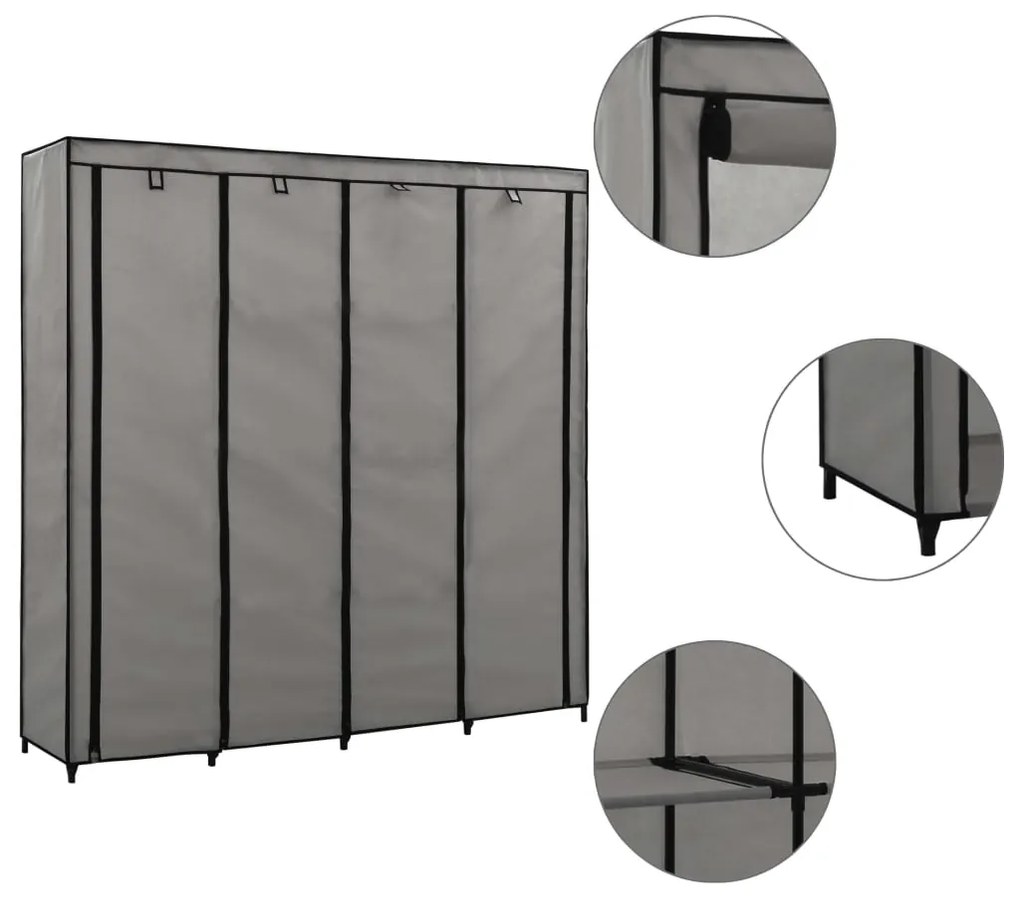 Guardaroba con 4 scomparti grigio 175x45x170 cm