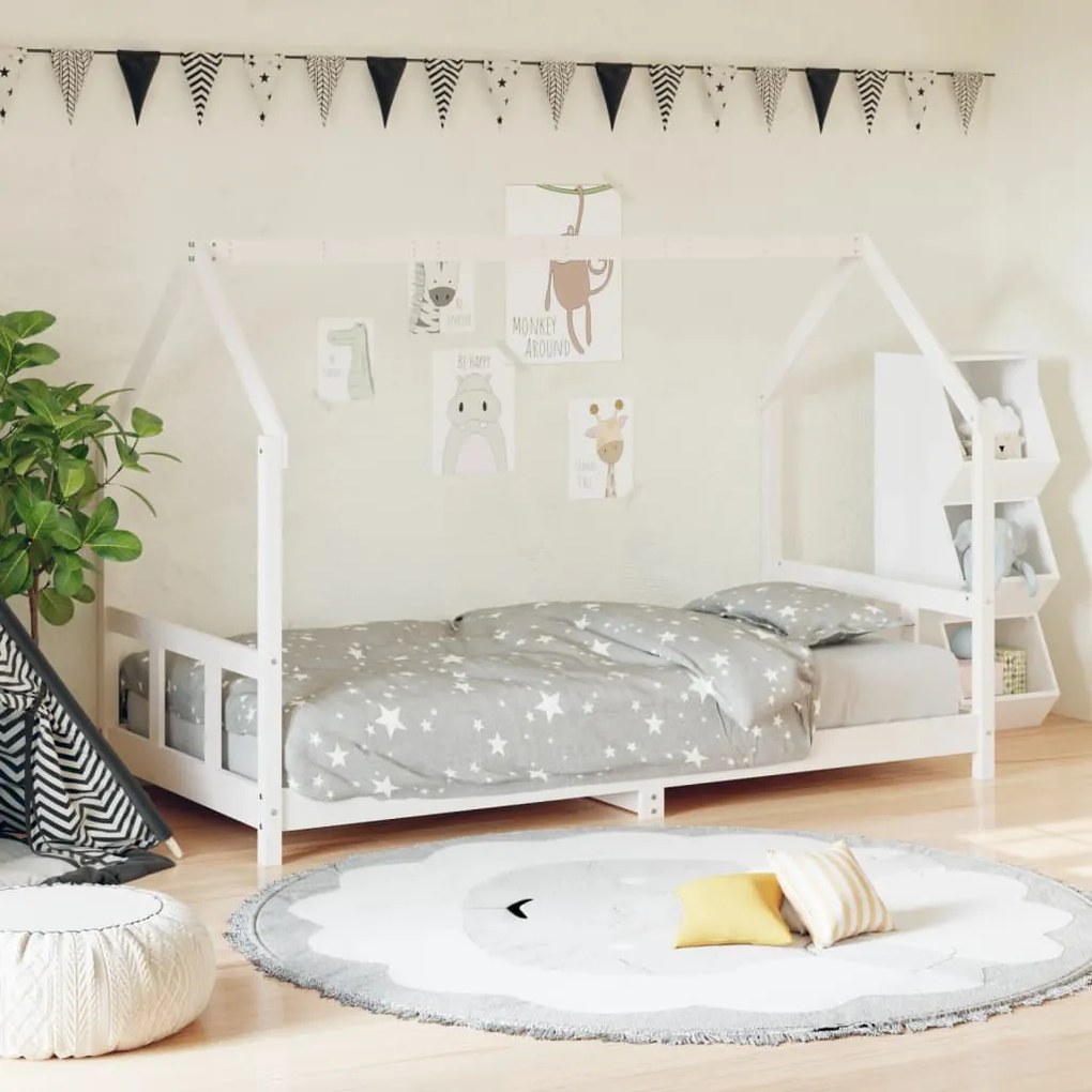 Giroletto Per Bambini Bianco 90x200cm İn Legno Massello Di Pino /