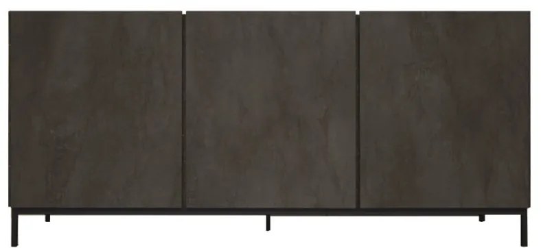 Credenza PIETRASANTA in legno, finitura in acciaio ossidato, piano effetto marmo statuario, 200&#215;50 cm