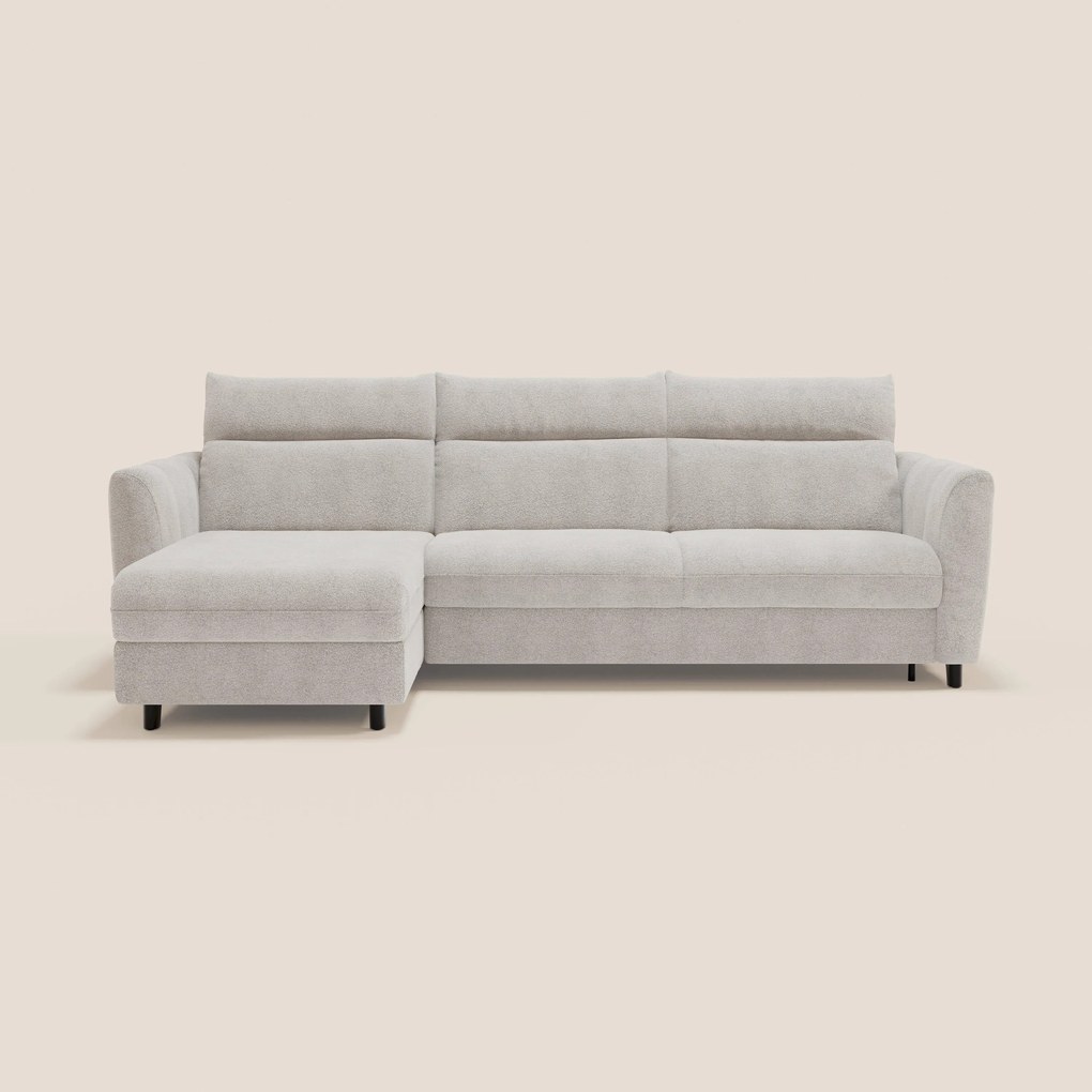 Peonia divano letto angolare con Penisola Contenitore - Materasso H18 cm in Bouclé Impermeabile T07