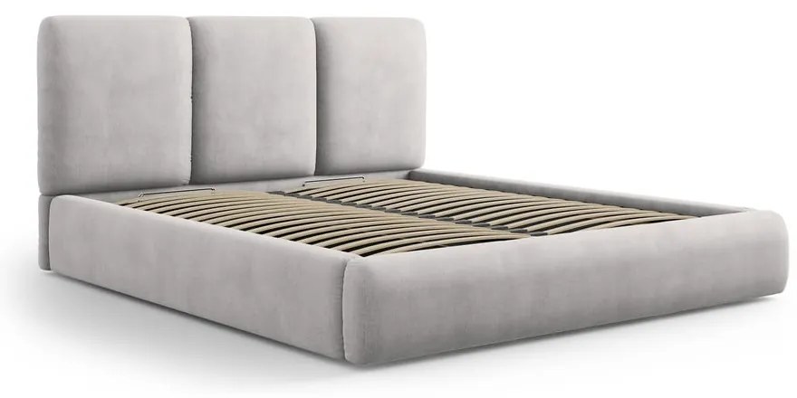 Letto matrimoniale imbottito grigio chiaro con contenitore con griglia 200x200 cm Brody - Mazzini Beds