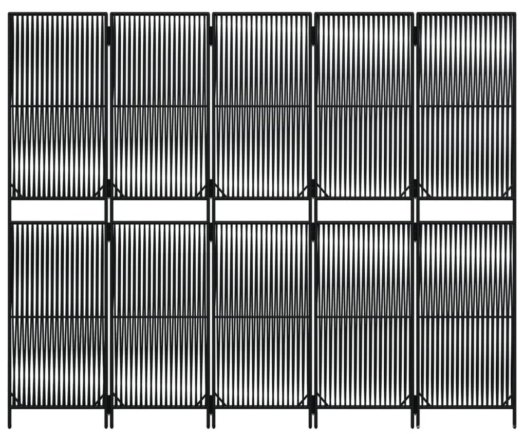 Divisorio per ambienti a 5 pannelli nero in polyrattan