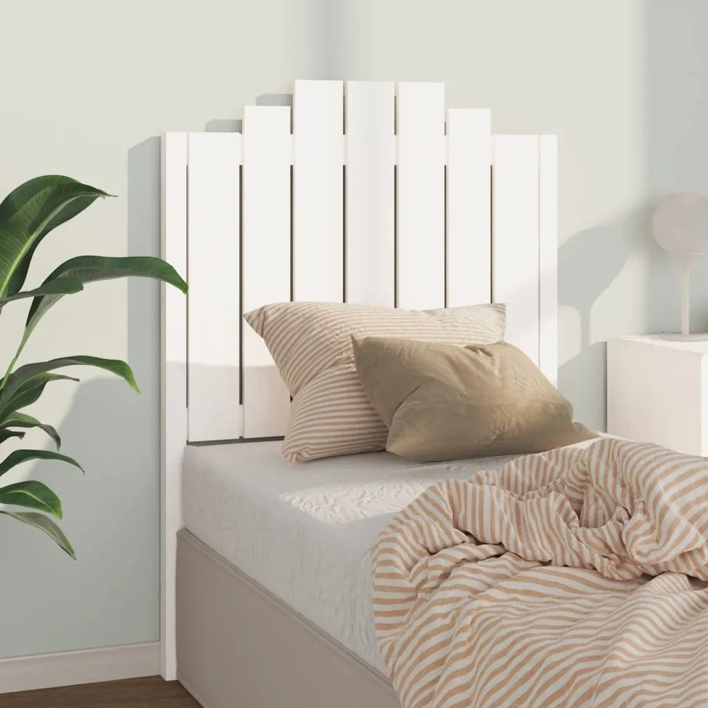 Testiera Per Letto Bianca 81x4x110 Cm İn Legno Massello Di Pino /