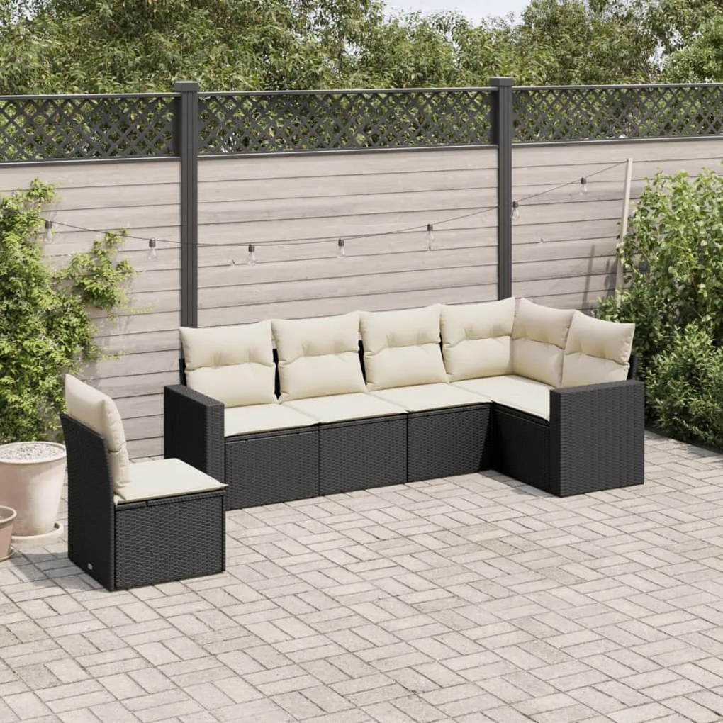 Set divano da giardino 6 pz con cuscini nero in polyrattan