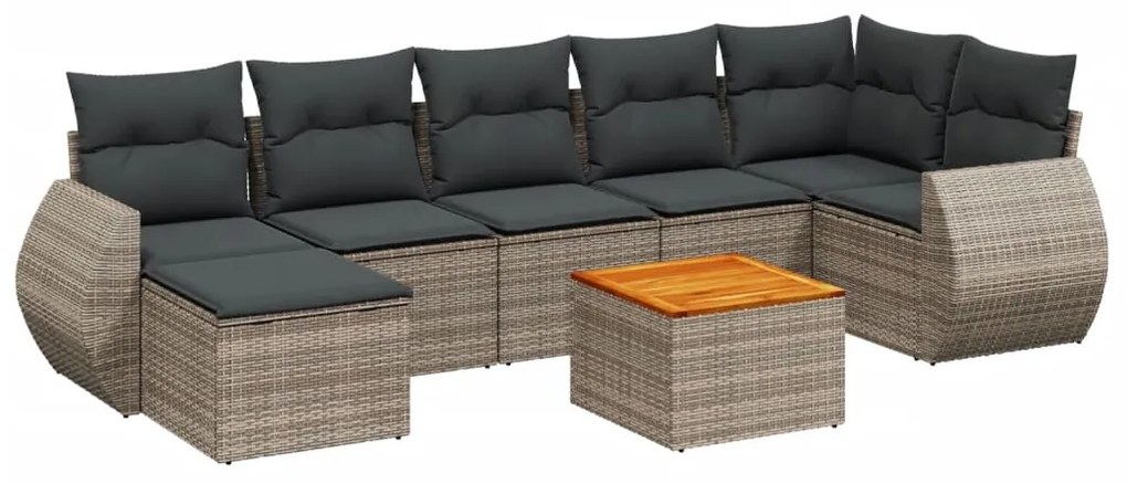 Set Divano da Giardino 8 pz con Cuscini Grigio in Polyrattan