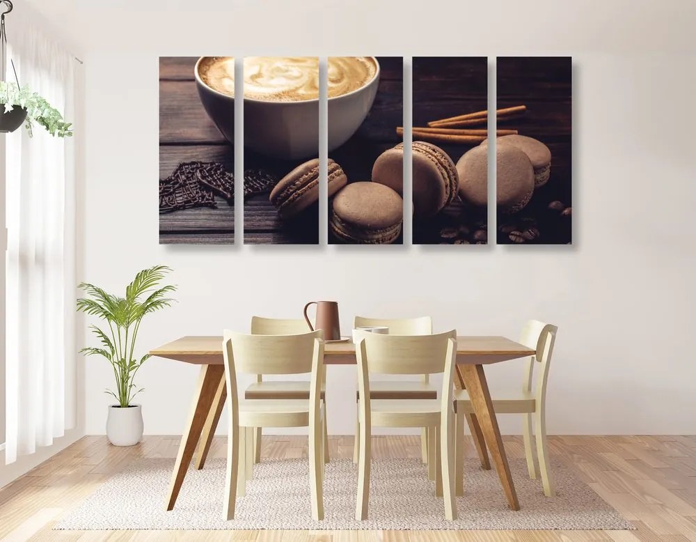 Quadri 5 pezzi – Caffè con macaron al cioccolato