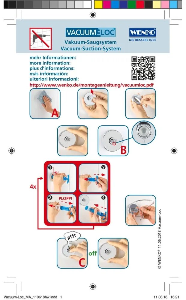 Ganci in plastica autoportanti in argento lucido in set di 2 pezzi Genova - Wenko