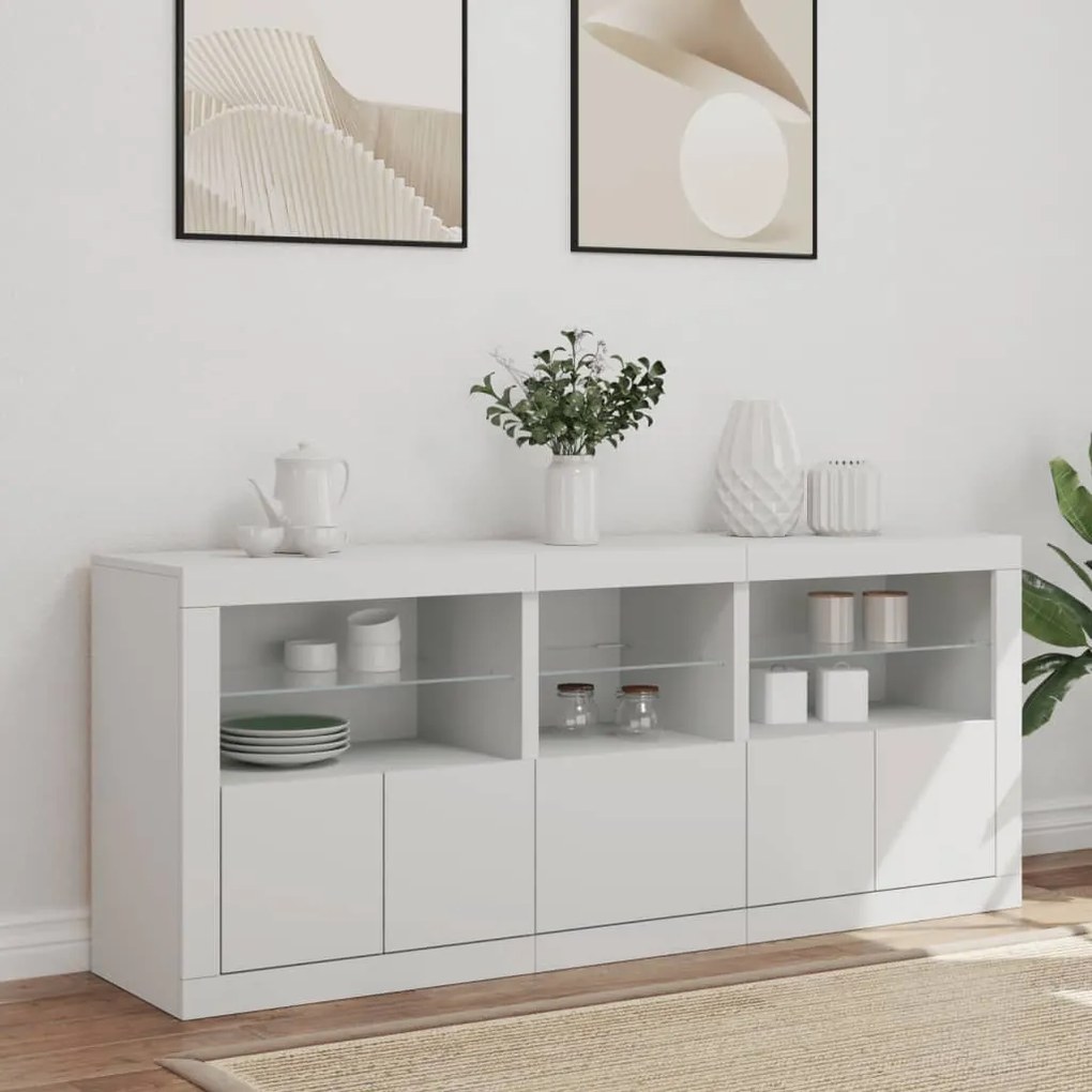 Credenza con luci led bianca 162x37x67 cm