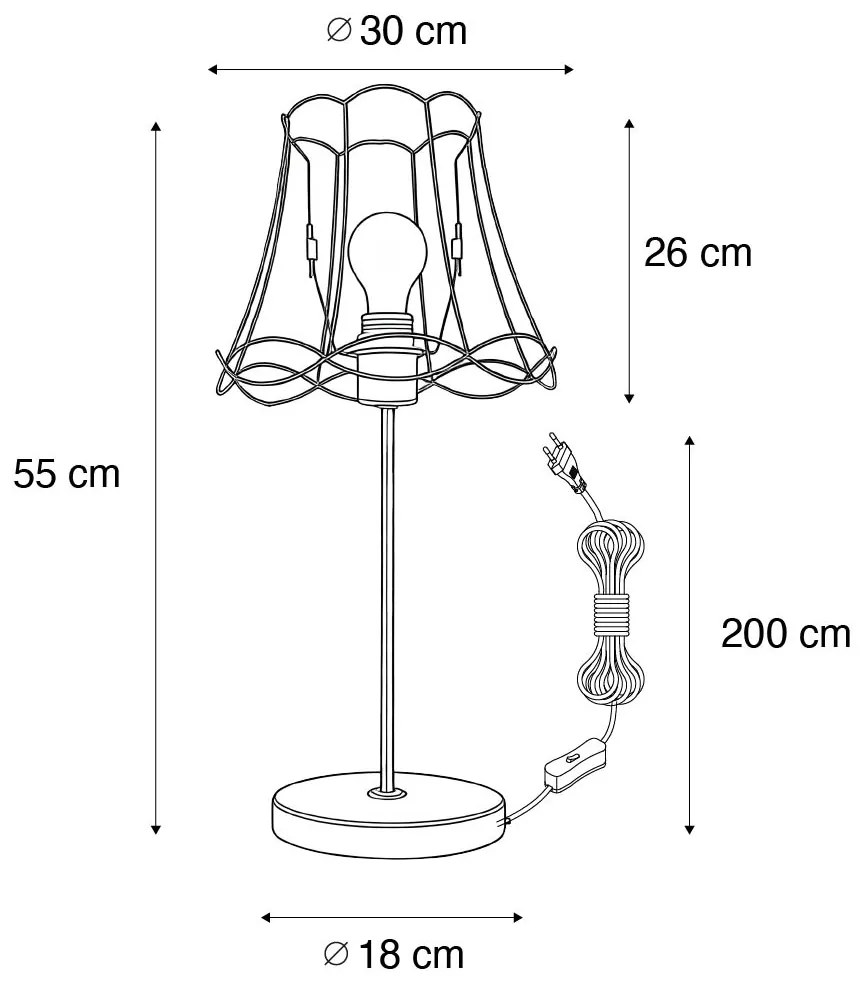 Lampada da tavolo retrò in ottone con telaio Granny nero 30 cm - Kaso