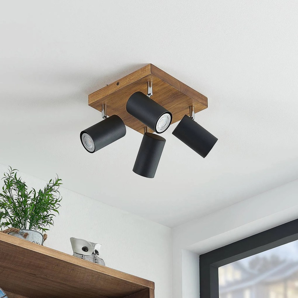 Lindby Maniva faretto da soffitto, 22x22cm, a 4 luci, nero, GU10