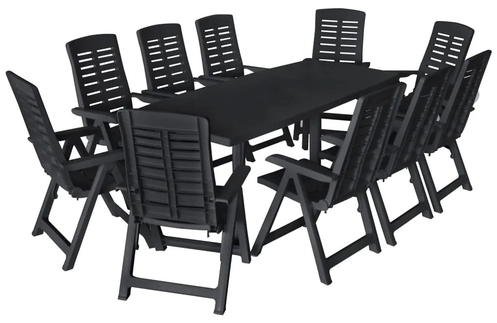 Set da pranzo da giardino 11 pz in plastica antracite