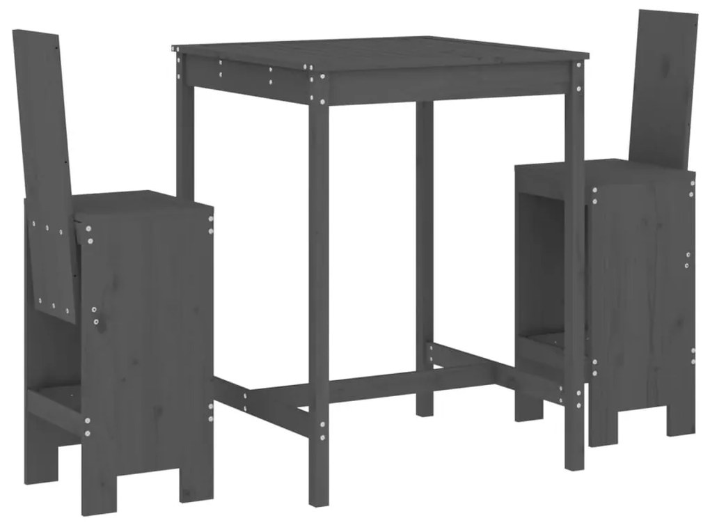 Set bar da giardino 3 pz grigio in legno massello di pino