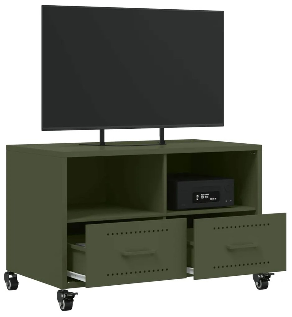 Mobile tv verde oliva 68x39x43,5cm in acciaio laminato a freddo