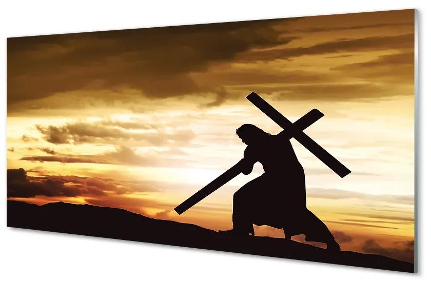 Quadro vetro Gesù croce al tramonto 100x50 cm
