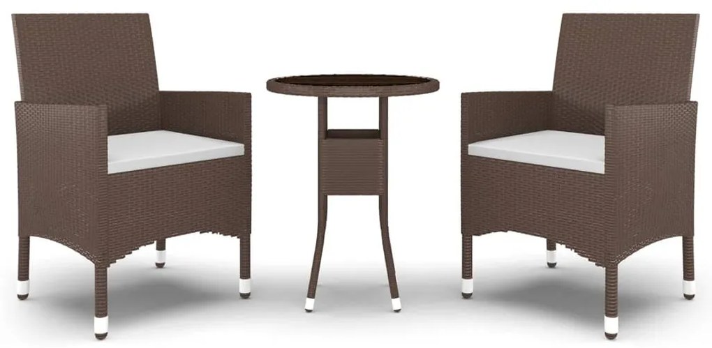 Set bistrot giardino 3 pz polyrattan e vetro temperato marrone