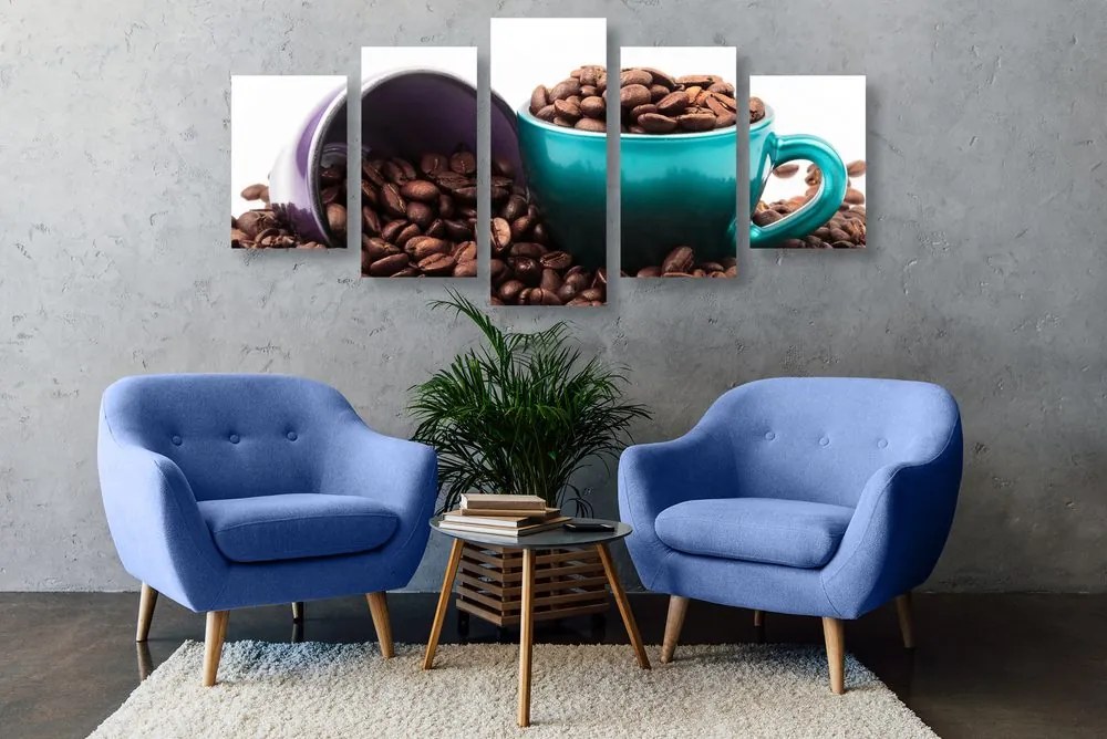 Quadri 5 pezzi – Tazze con chicchi di caffè