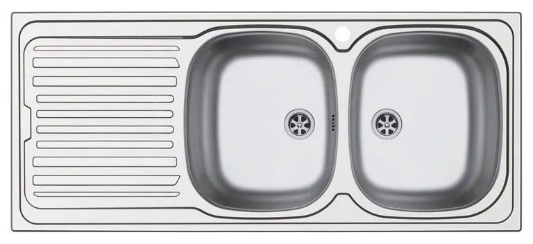Lavello integrato 2 vasche con gocciolatoio a sinistra DELINIA Aurora inox L 50 x L 116 cm argento