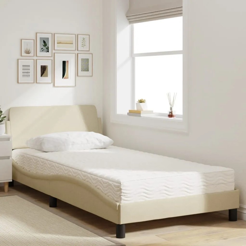 Letto con materasso crema 100x200 cm in tessuto
