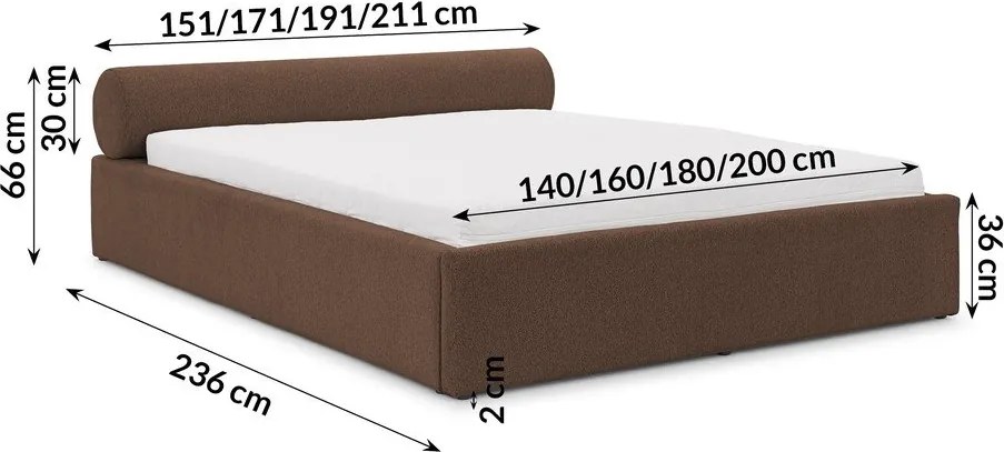 Letto matrimoniale imbottito marrone con contenitore con rete inclusa 140x200 cm Cille – Ropez
