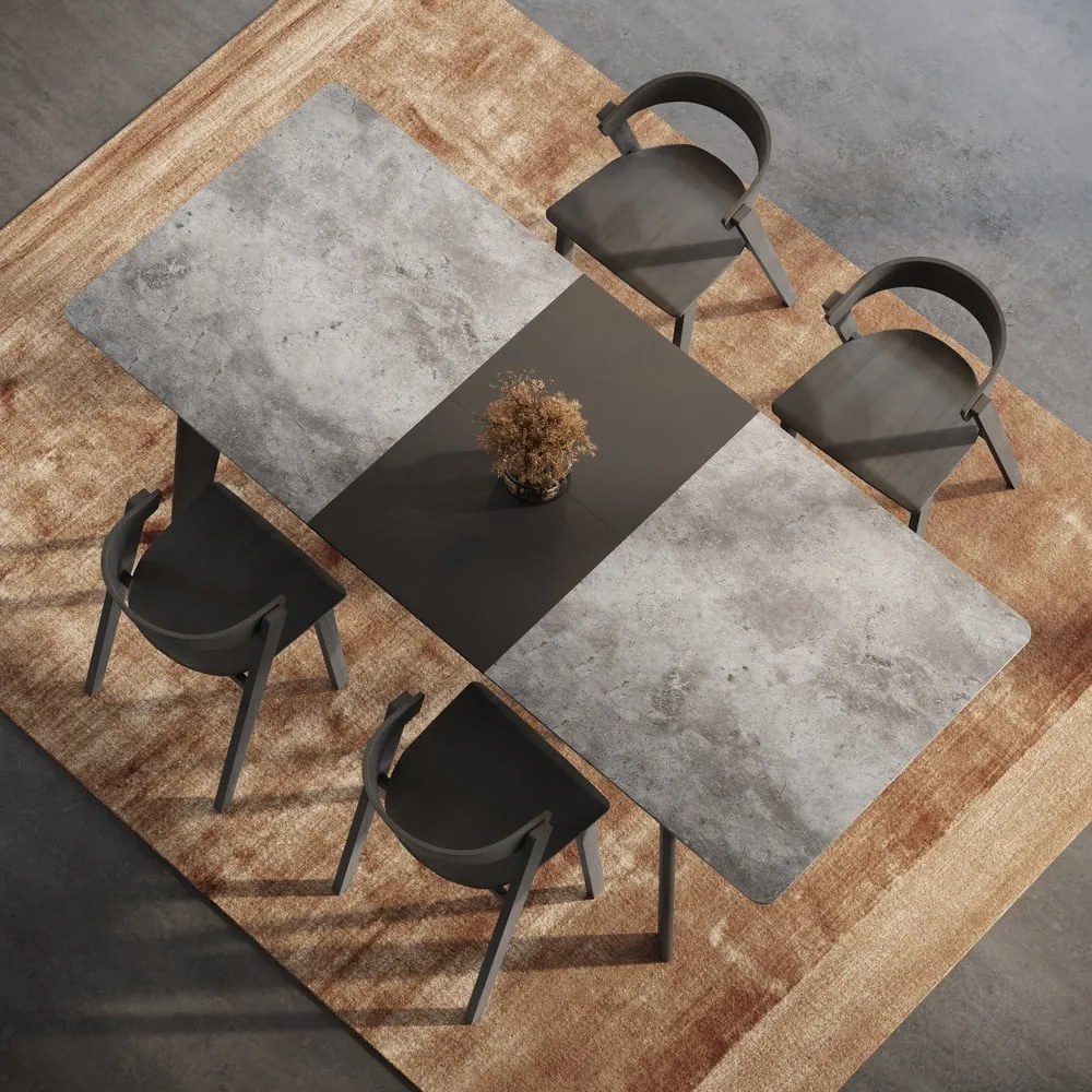 Tavolo da pranzo pieghevole nero con piano in cemento 100x180 cm Shadow - TemaHome