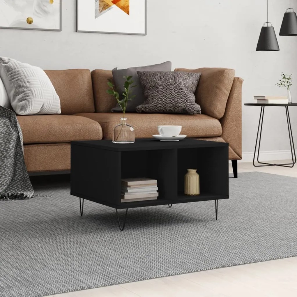 Tavolino Da Salotto Nero 60x50x36,5 Cm İn Legno Multistrato /