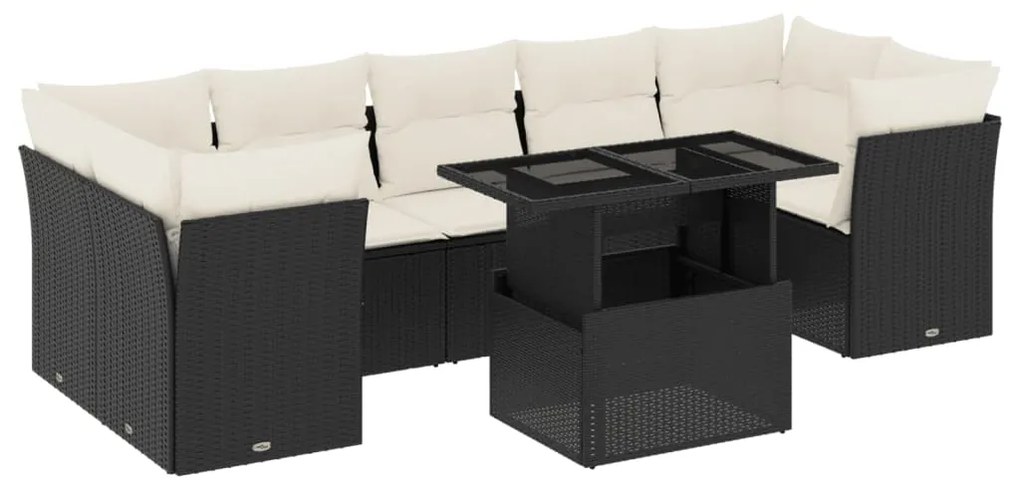 Set divani da giardino con cuscini 8 pz nero in polyrattan