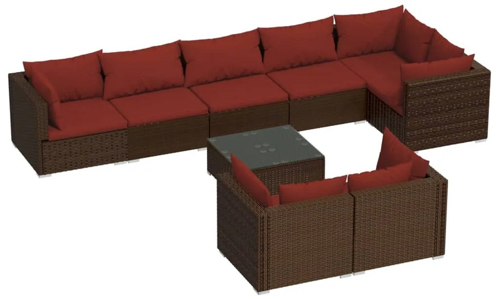 Set Divani da Giardino 9 pz con Cuscini in Polyrattan Marrone