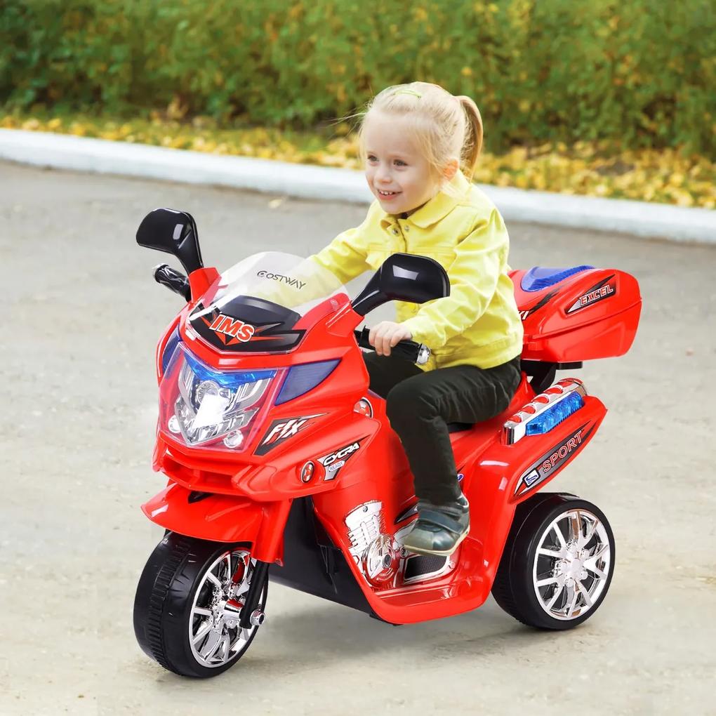 Costway Moto elettrica giocattolo a batteria 6 V con musica e fari, Moto cavalcabile a 3 ruote per bambini Rosso