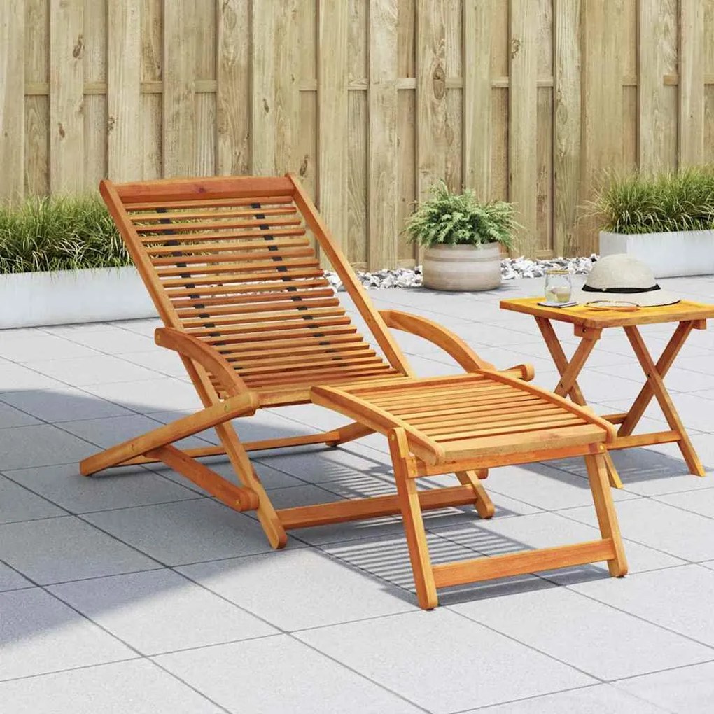 Sedia A Sdraio Con Poggiapiedi İn Legno Massello Di Acacia /