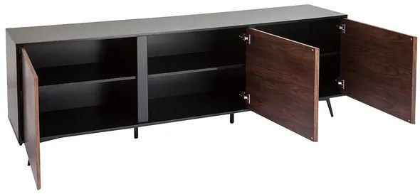 Credenza nero opaco e impiallacciatura noce 3 ante L200 cm MERMOZ